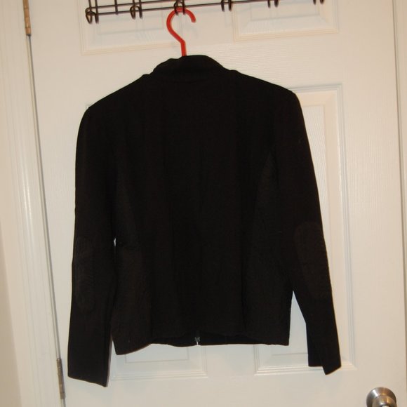 Talbots Women's Black Zipper Jacket W/ Quilted Sides & Elbow Patches Size M P - Picture 4 of 11